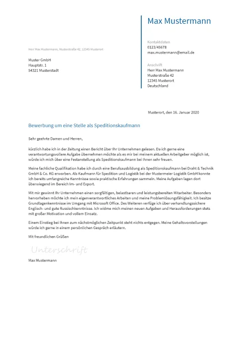 Anschreiben Speditionskaufmann erstellen