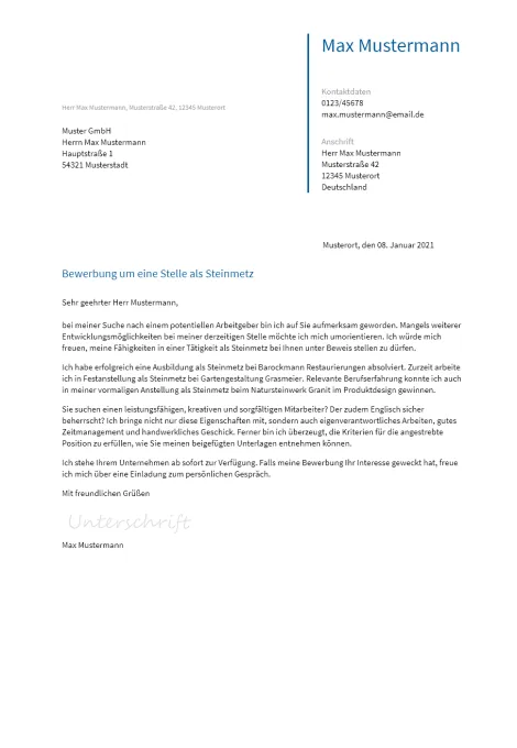 Anschreiben Steinmetz erstellen