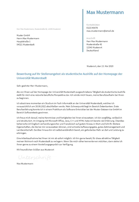 Anschreiben Studentische-Aushilfe erstellen