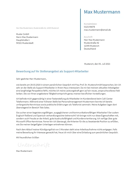 Anschreiben Support-Mitarbeiter erstellen