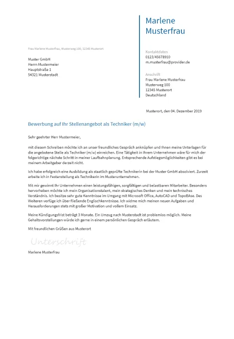 Anschreiben Techniker erstellen