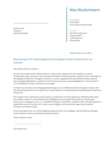 Anschreiben Ux-Designer erstellen