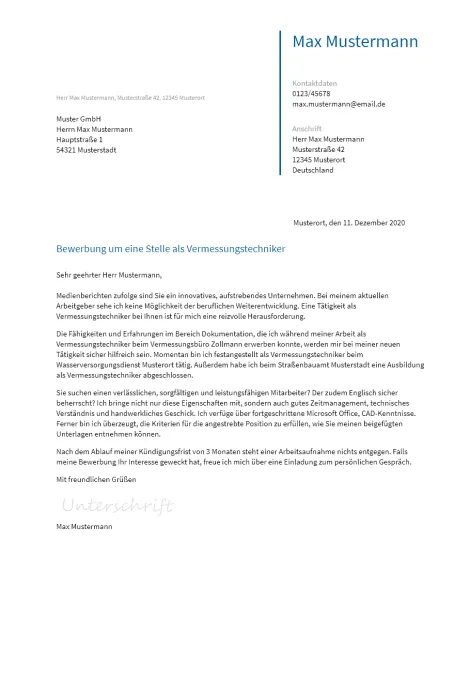 Anschreiben Vermessungstechniker erstellen