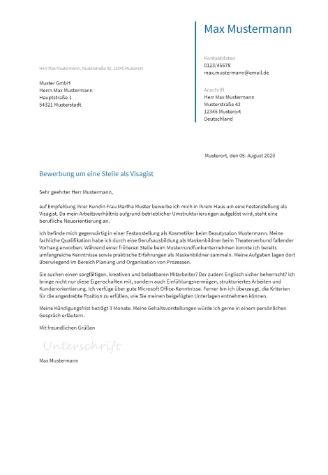 Anschreiben Visagist erstellen