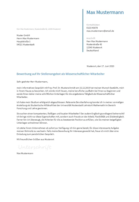 Anschreiben Wissenschaftlicher-Mitarbeiter erstellen