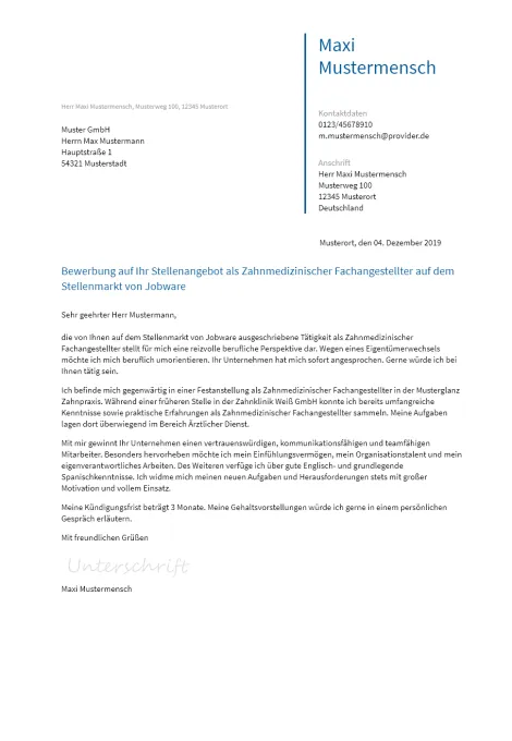 Anschreiben Zahnmedizinische-Fachangestellte erstellen