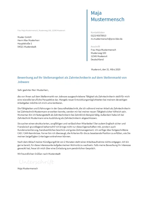 Anschreiben Zahntechniker erstellen