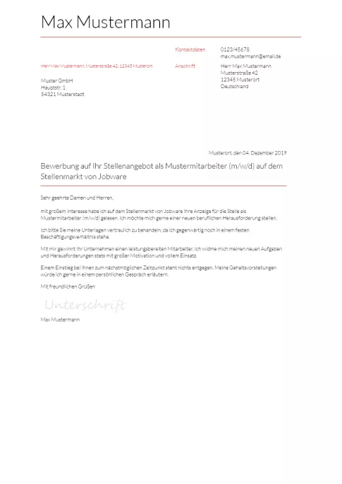 Anschreiben Vorlage Word