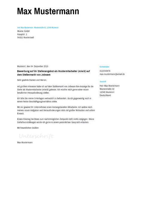 Anschreiben Muster