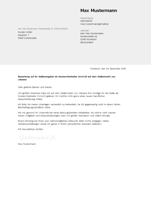 Anschreiben Muster Kostenlos
