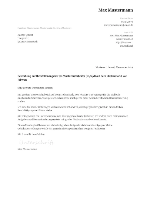 Anschreiben Muster PDF