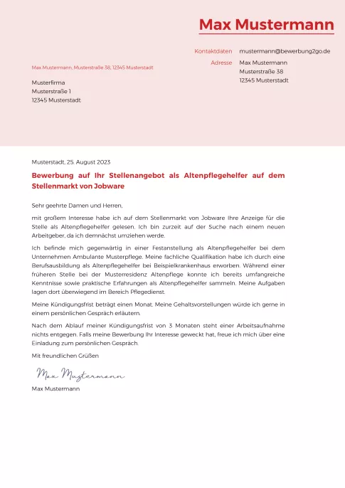 Anschreiben Vorlage