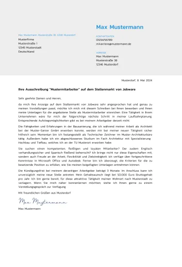 Muster für das Bewerbungsanschreiben 2023