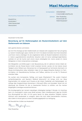 Muster für die Bewerbung Word