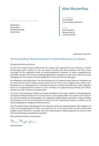 Muster für die professionelle Bewerbung