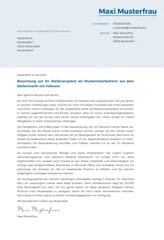 Muster für die Bewerbung Word