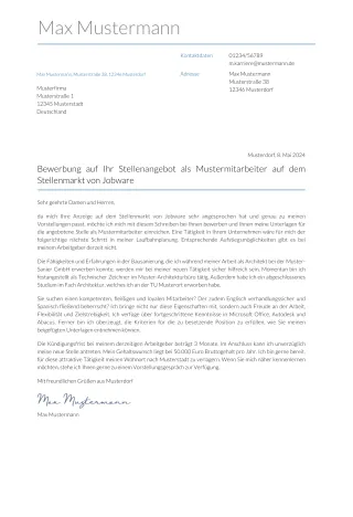 Muster für Bewerbungsschreiben Vorlage Word