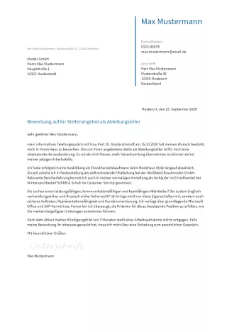 Anschreiben Abteilungsleiter erstellen