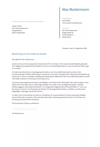 Anschreiben Analyst erstellen