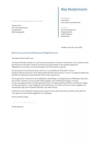 Anschreiben Ausbildung-Pflegefachmann erstellen