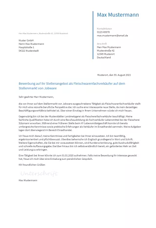Anschreiben Fleischwarenfachverkaeufer erstellen
