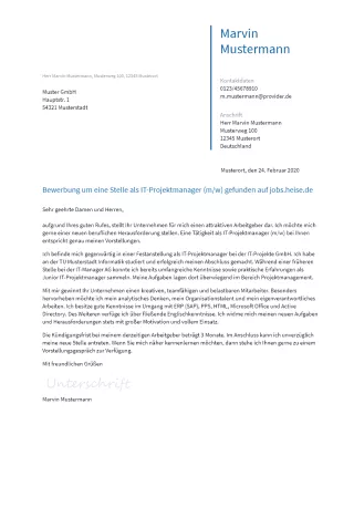 Anschreiben Itprojektmanager erstellen
