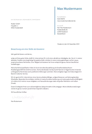 Anschreiben Kassierer erstellen