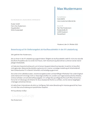 Anschreiben Kaufhausdetektiv erstellen