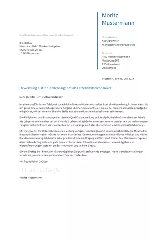 Anschreiben Lebensmittelchemiker erstellen