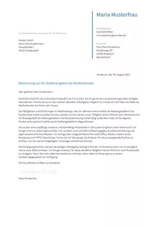 Anschreiben Medienberater erstellen