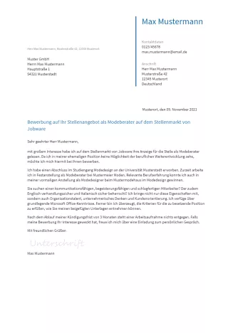 Anschreiben Modeberater erstellen