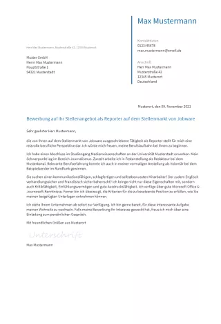 Anschreiben Reporter erstellen
