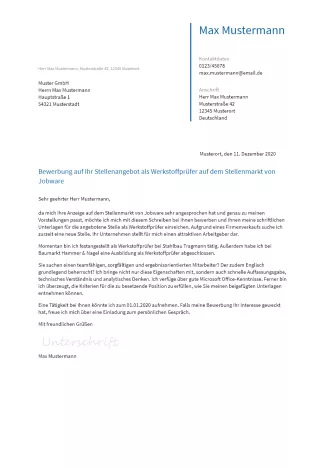 Anschreiben Werkstoffpruefer erstellen